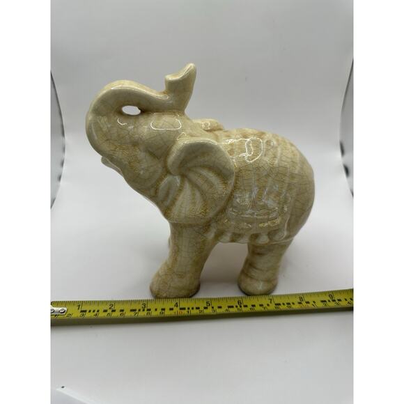Vintage Crackle Glazed Decorative Asian Elephant Statue Cream 7 Inches - Picture 9 of 10